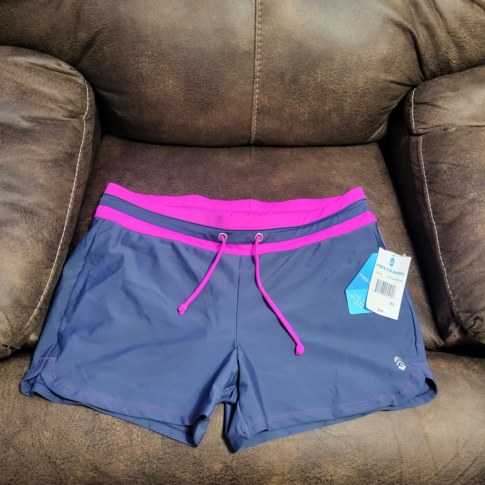Free Country Women's Swim Shorts in Dark Blue and Bright Pink